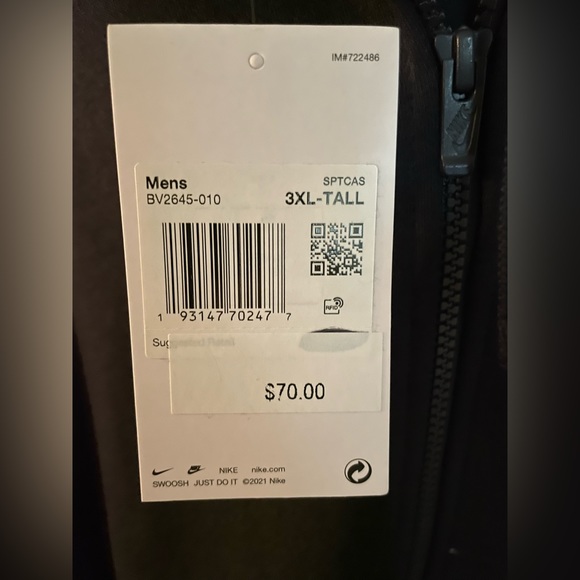 NWT* Nike Sportswear Club Fleece Full-Zip Hoodie.Black.Size: XLT, 3XLT - Picture 4 of 16